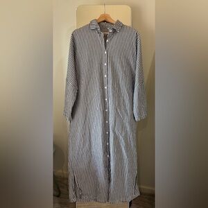 Chou Yatou Striped Blue and White Longline Button-Down Shirt Dress M 100% cotton